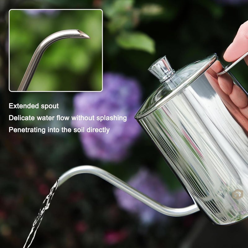 OFFIDIX Watering Can for Indoor Plants,Long Spout Metal Stainless Steel 21 oz/600 ml Watering Can with 14 oz/400ml Glass Plant Mister Spray Bottle for House Plant Bonsai - Image 3